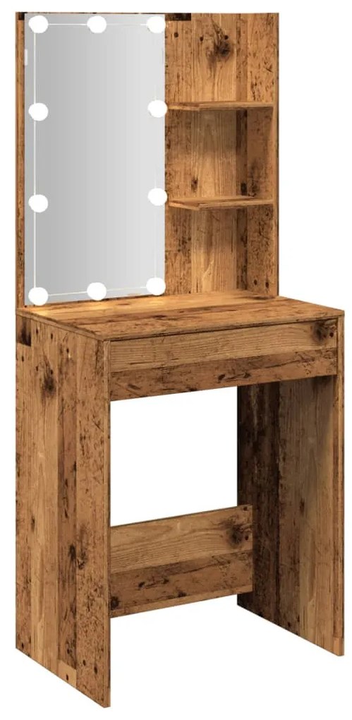 antik fa színű LED-es fésülködőasztal 60 x 40 x 140 cm