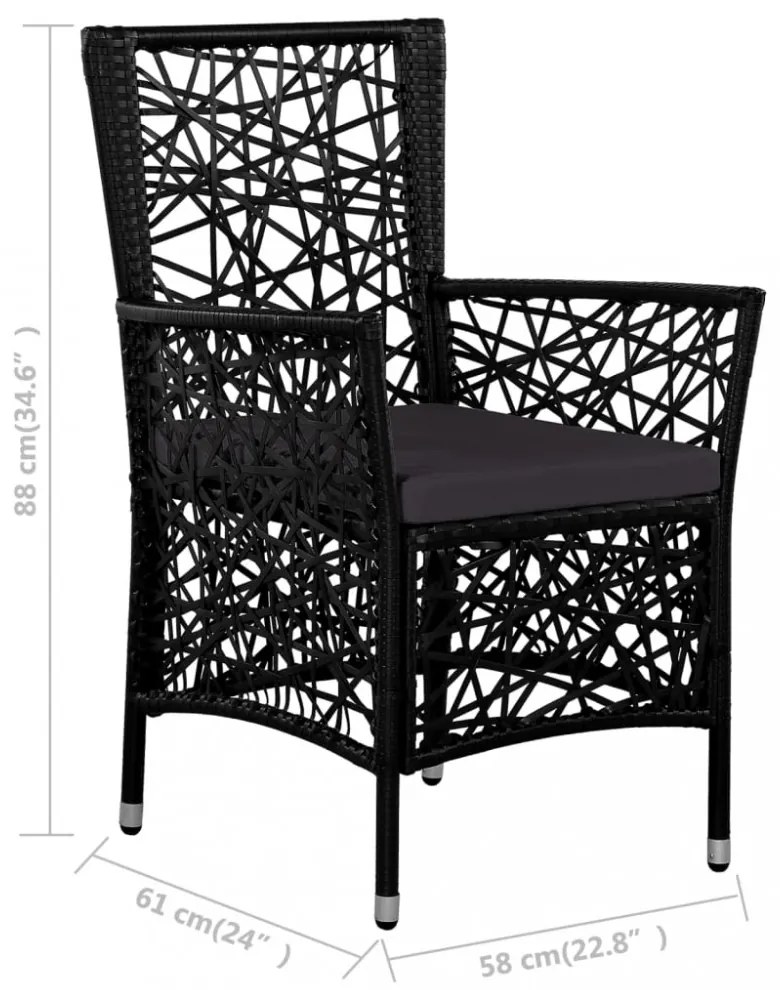 5 részes fekete kültéri polyrattan étkezőgarnitúra