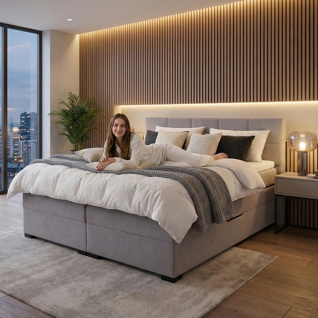 Boxspring ágy, 200x200, szürke, APRIL