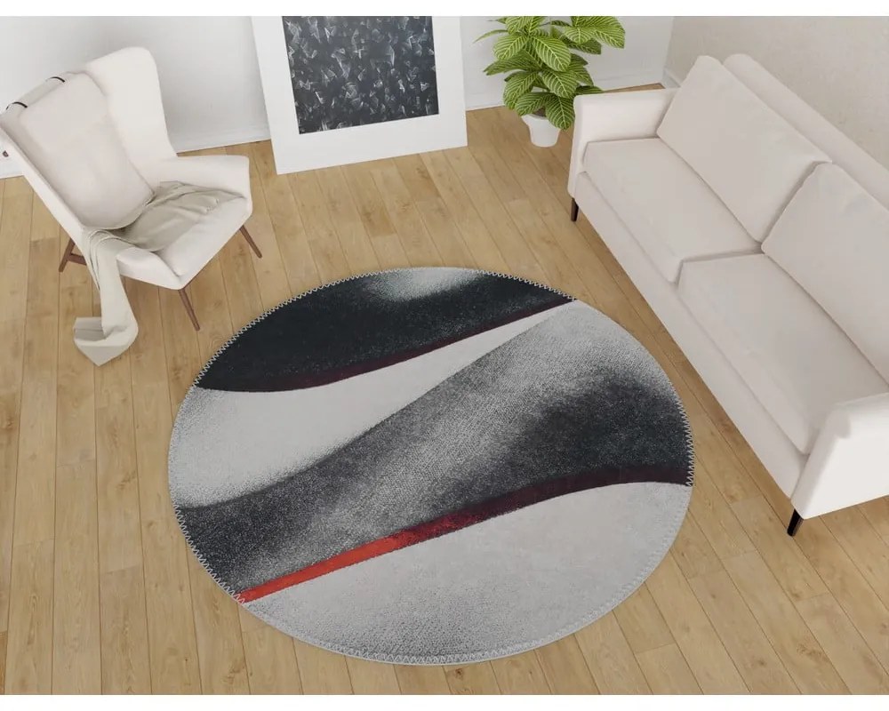 Fekete-fehér mosható kerek szőnyeg ø 80 cm – Vitaus
