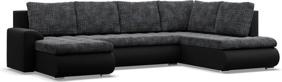 Tokio U sarokkanapé, 3 ágyneműtartóval, fonott + műbőr, jobboldali, szürke - fekete