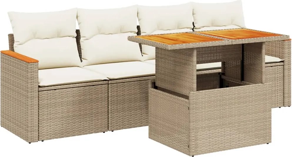 vidaXL 5 részes bézs polyrattan kerti ülőgarnitúra párnákkal