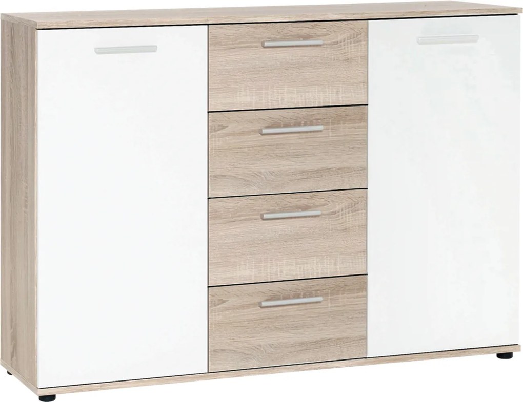 Komód JACKY 2 tölgy / fehér - 
            tölgyfa
            fehér
          , 
            Laminált és mások
          , 
            85
          x
            35
          x
            120
          cm