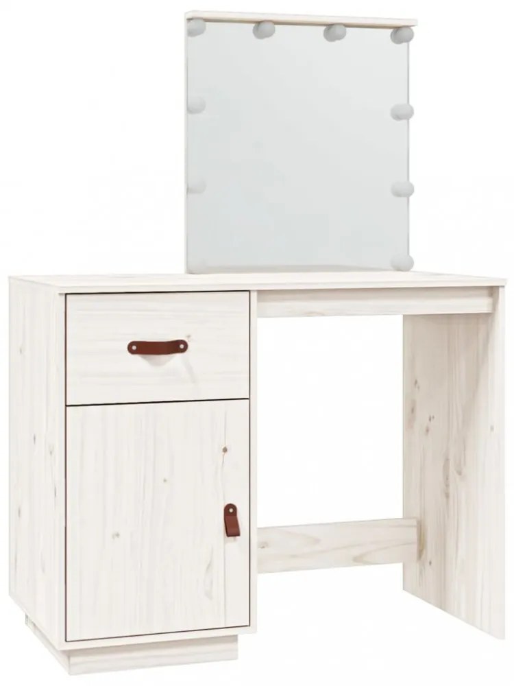 fehér tömör fenyőfa fésülködőasztal LED-del 95 x 50 x 133,5 cm