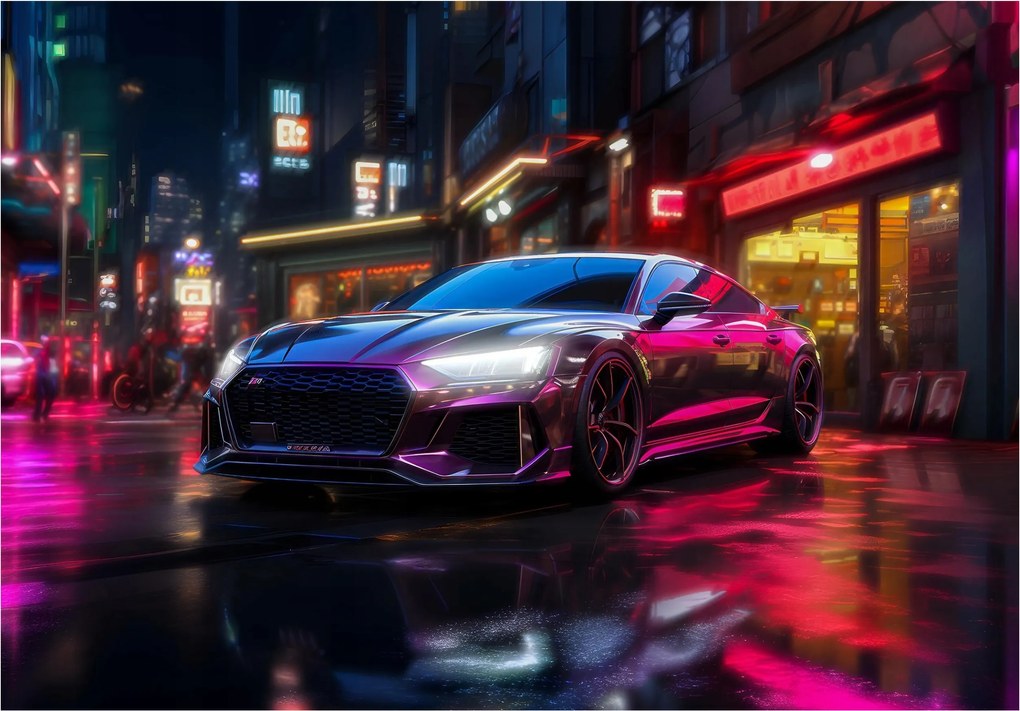Flizelin fotótapéta Audi R8 Neon város éjszaka Cyberpunk 416x254 +ragasztó