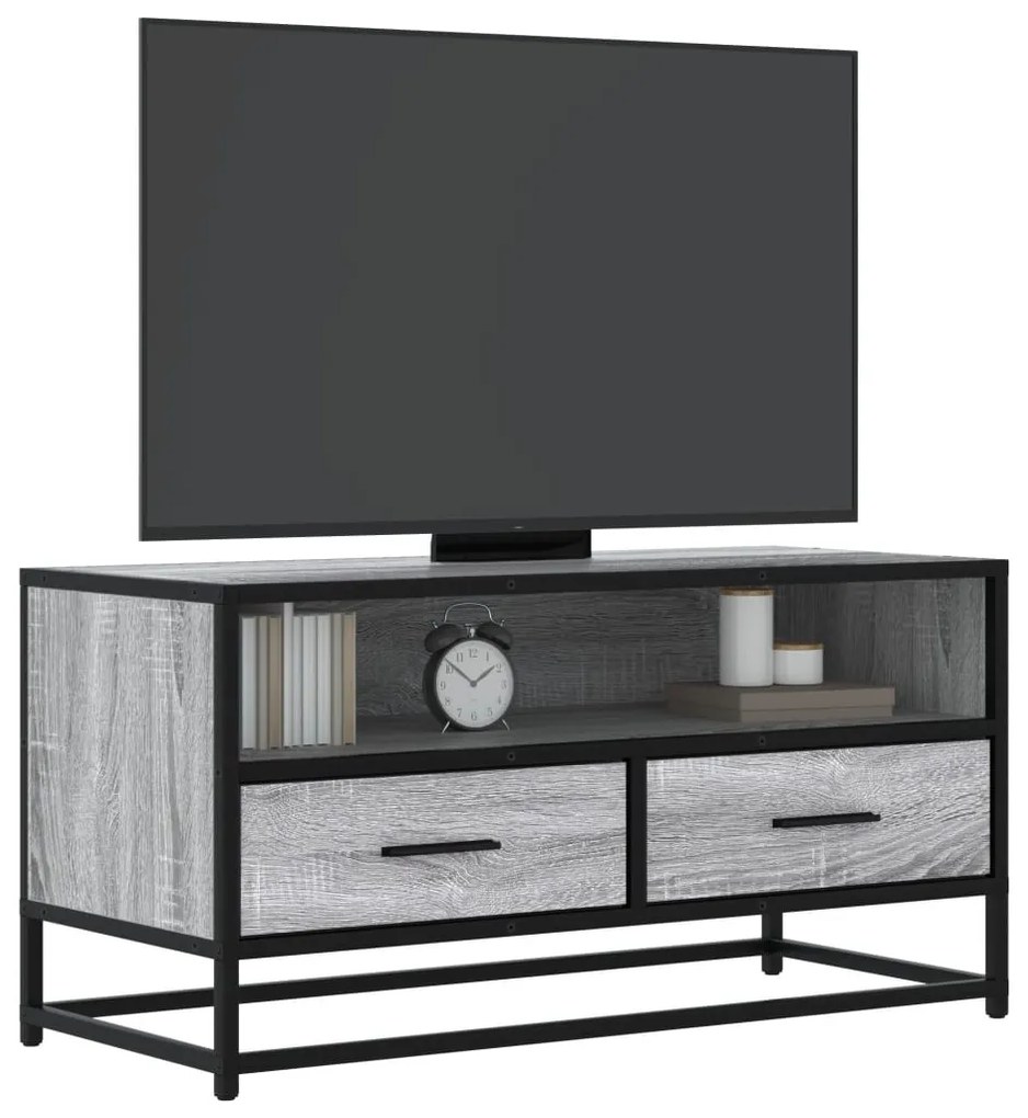 szürke sonoma színű szerelt fa és fém TV-szekrény 80x34,5x40 cm