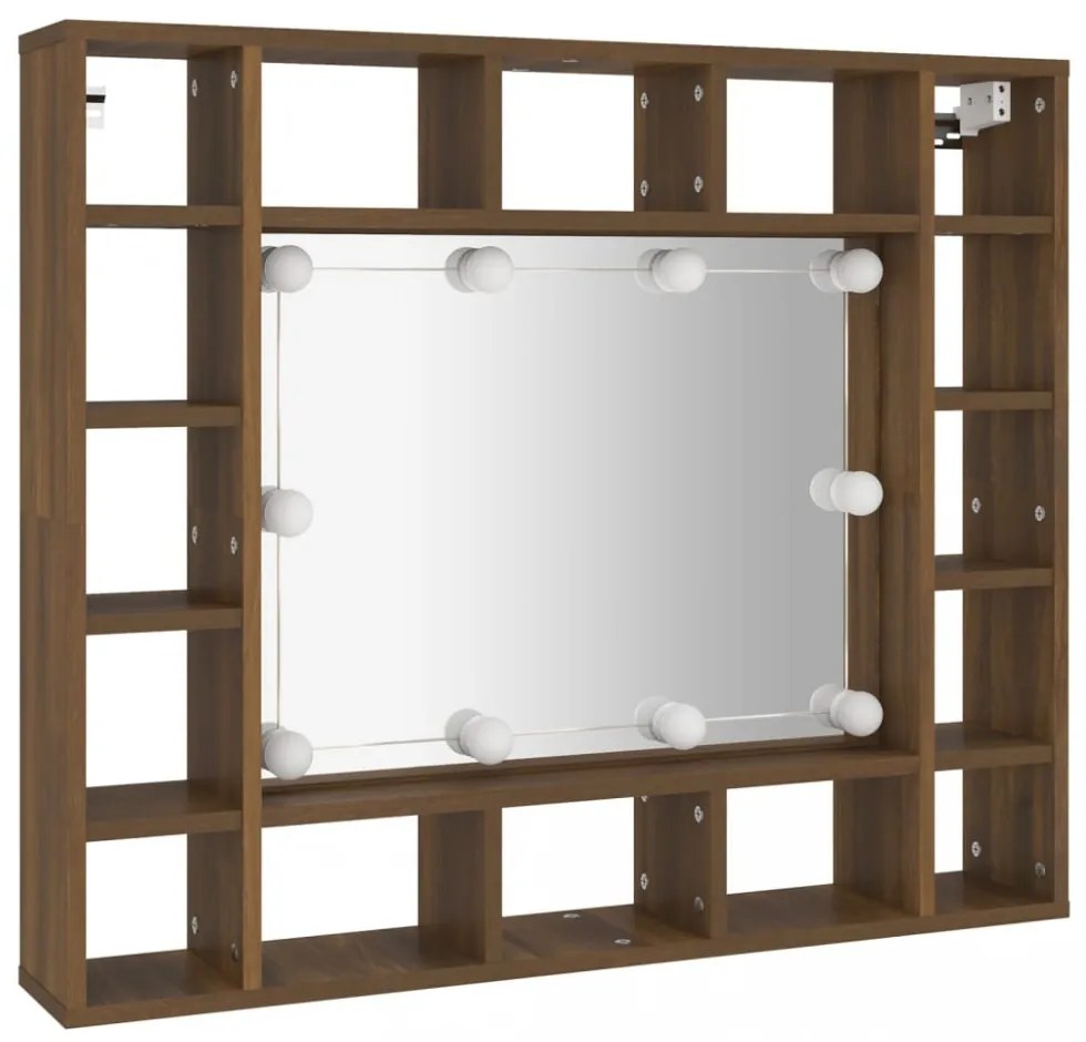 barna tölgy színű tükrös szekrény LED-ekkel 91 x 15 x 76,5 cm