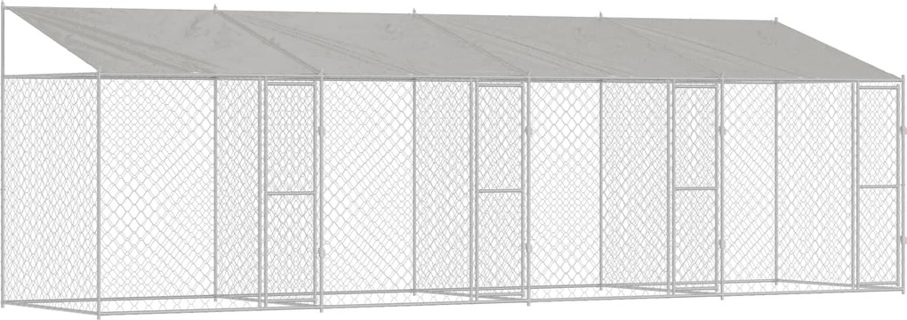 vidaXL Kutya ketrec tetővel Ezüst 800 x 200 x 256 cm Acél és PE