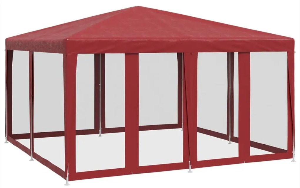 piros HDPE rendezvénysátor 8 hálós oldalfallal 4 x 4 m