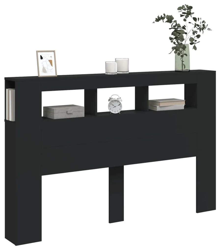 fekete szerelt fa LED-es fejtámla 160x18,5x103,5 cm