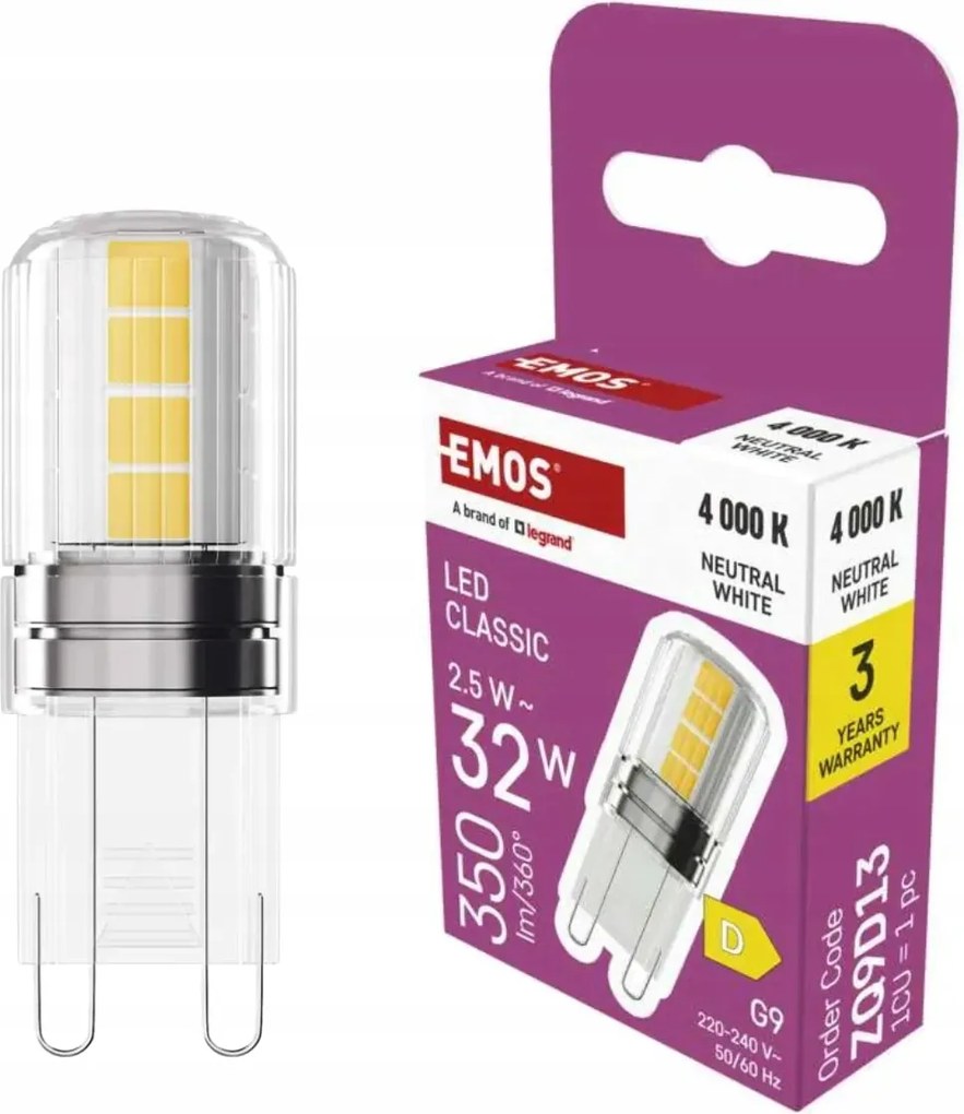 Led izzó G9 2,5W egyenértékű 32W semleges 4000K ZQ9D13 Emos