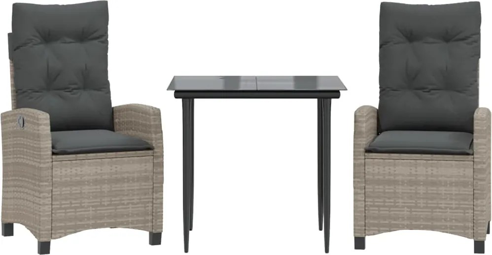 vidaXL 3részes világosszürke polyrattan kerti étkezőgarnitúra párnával