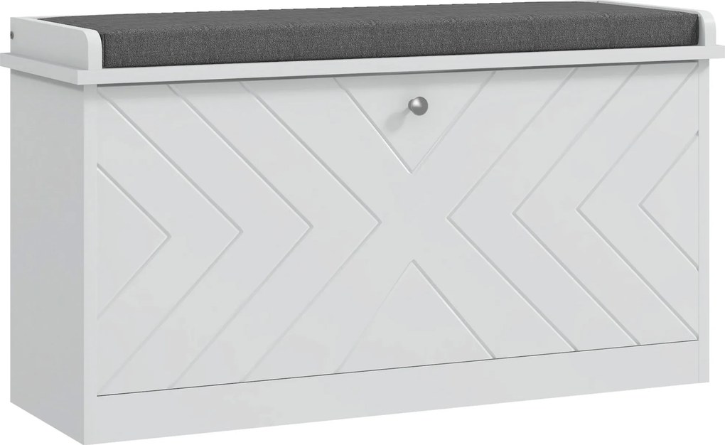 HOMCOM Modern Cipőtároló Pad, Tároló Cipőszekrény, Fa Pad Állítható Polcokkal és Párnázott Üléssel 8 Pár Cipőhöz 80x26x48 cm Fehér | Aosom
