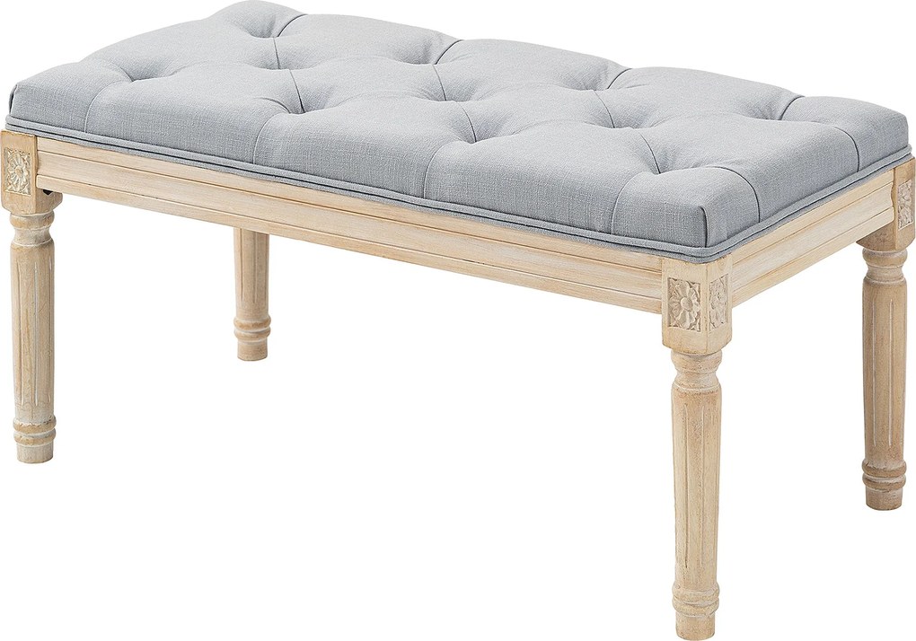 HOMCOM kárpitozott lábvégpad, vászonhatású párnázott ülőke gumifa lábakkal, gombvarrott vintage stílus — hálószoba, előszoba, folyosó, világosszürke |