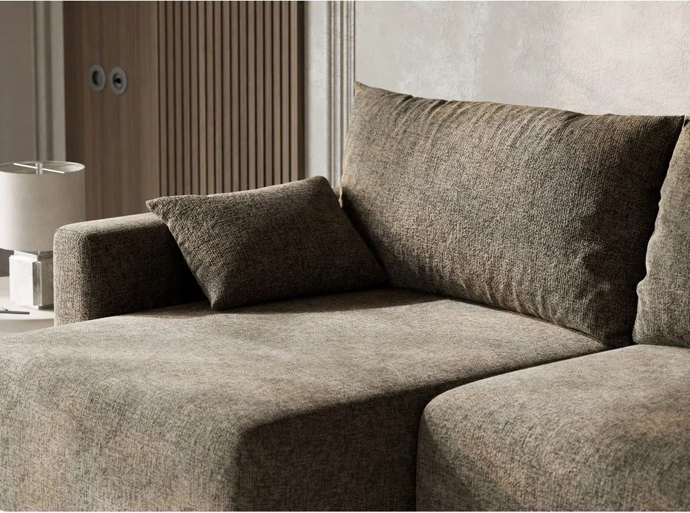 Barna zsenília kinyitható-tárolóhelyes sarokkanapé (bal oldali-heverő résszel) Leon – Maison de Rêve