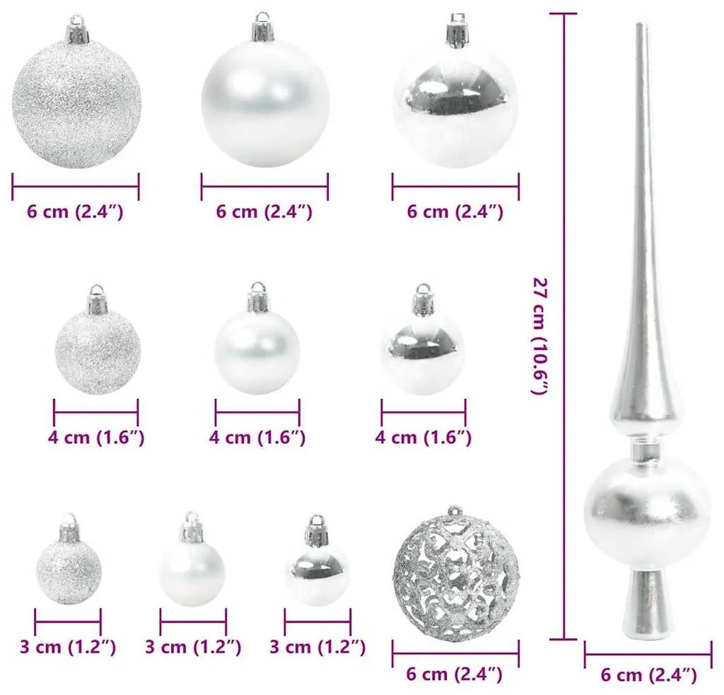 Karácsonyi Díszgömb Készlet 300 LED-del 120 pcs Ezüst Műanyag
