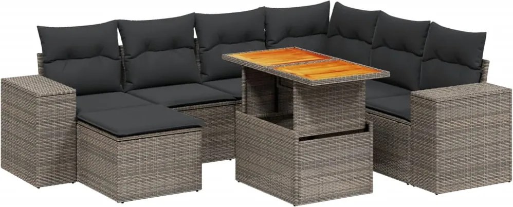 vidaXL 8 részes szürke polyrattan kerti ülőgarnitúra párnákkal