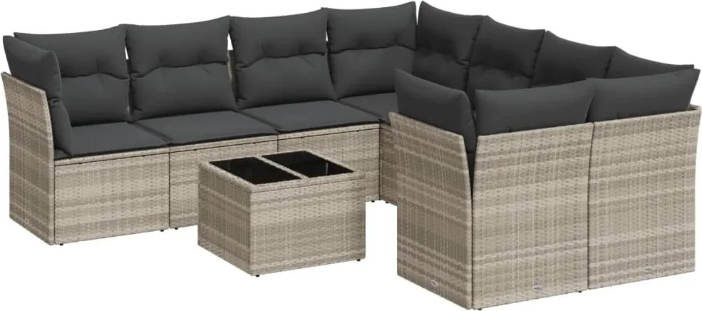vidaXL 9 részes világosszürke polyrattan kerti ülőgarnitúra párnával