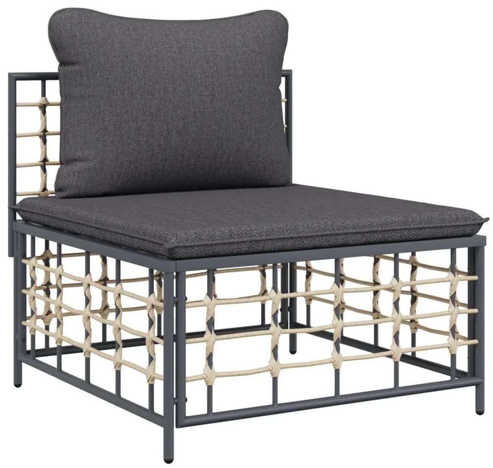 7 részes antracitszürke polyrattan kerti ülőgarnitúra párnákkal