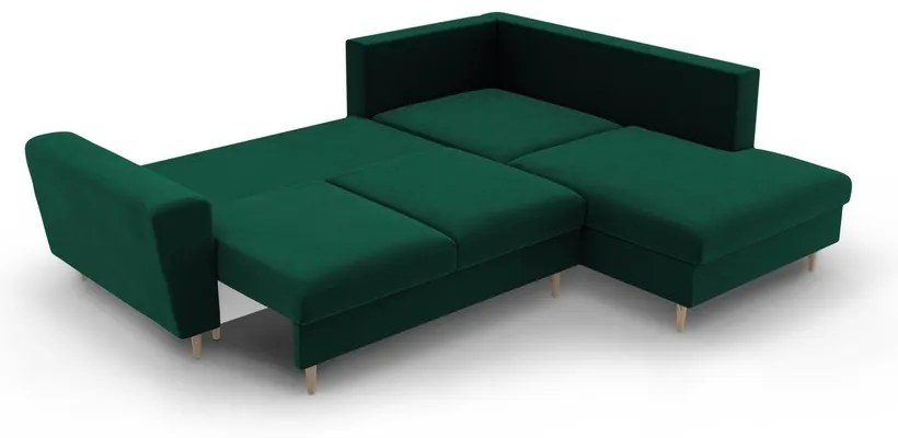 Zöld bársony kinyitható tárolóhelyes sarokkanapé (jobb oldali-L alakú) Kyoto – Cosmopolitan Design