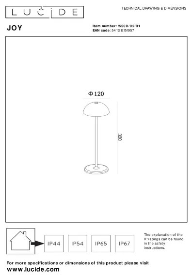 Lucide 15500/02/31 - LED Dimmelhető kültéri lámpa JOY LED/1,5W/3,7V IP54 fehér