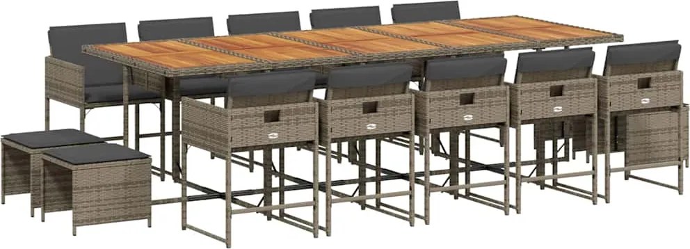 vidaXL 15 részes szürke polyrattan kerti étkezőgarnitúra párnákkal