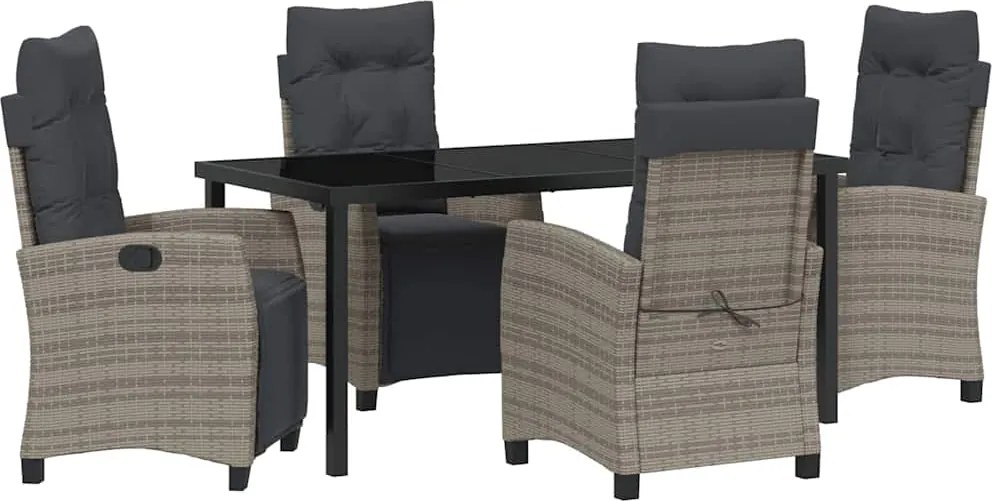 vidaXL Kert étkező szett párnával 5 pcs Szürke polirattan