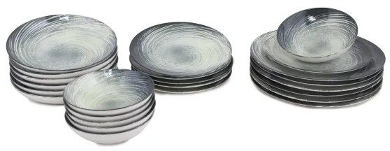 24 részes porcelán étkészlet, zöld/fekete