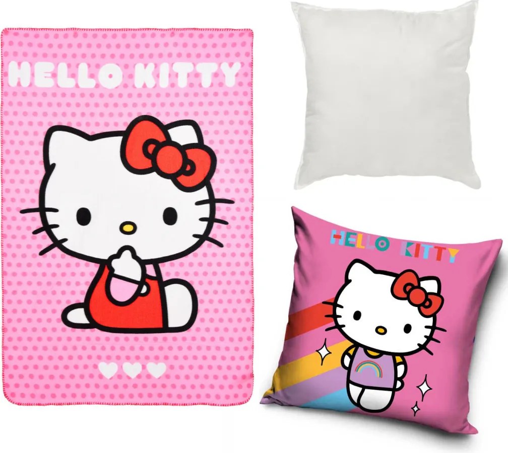 Hello Kitty Adorable Rainbow polár takaró, párnahuzat és párna szett 3 db-os