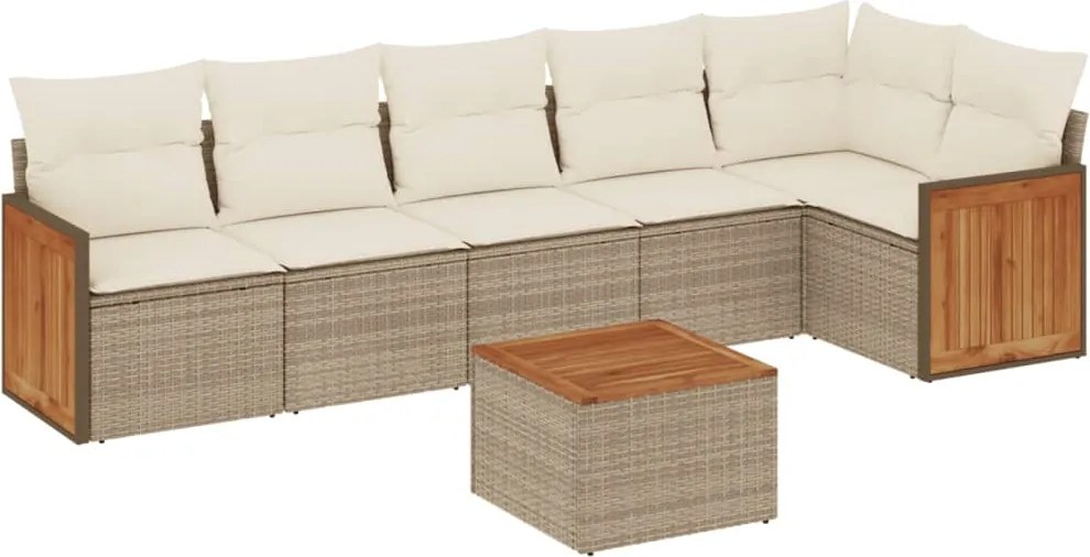 vidaXL 7 részes bézs polyrattan kerti ülőgarnitúra párnákkal