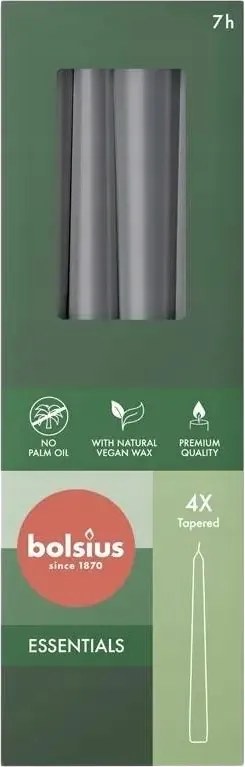 Sima gyertyák bolsius ESSENTIALS|8 db |24,5cm| ~7h|Viharszürke