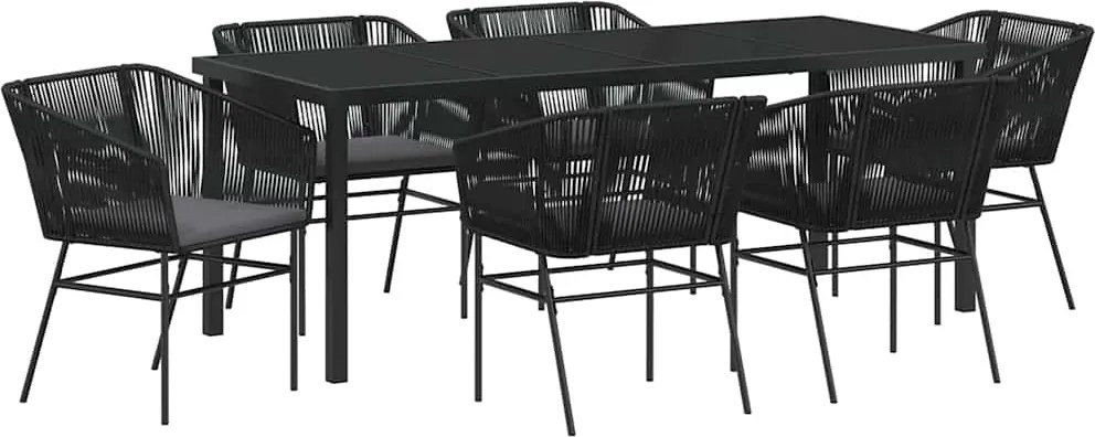 vidaXL Kert étkező szett párnával 7 pcs Fekete Porszórt acél