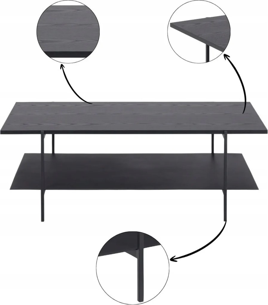 Dohányzóasztal Angus Fekete Kőris modern nappali asztal téglalap alakú