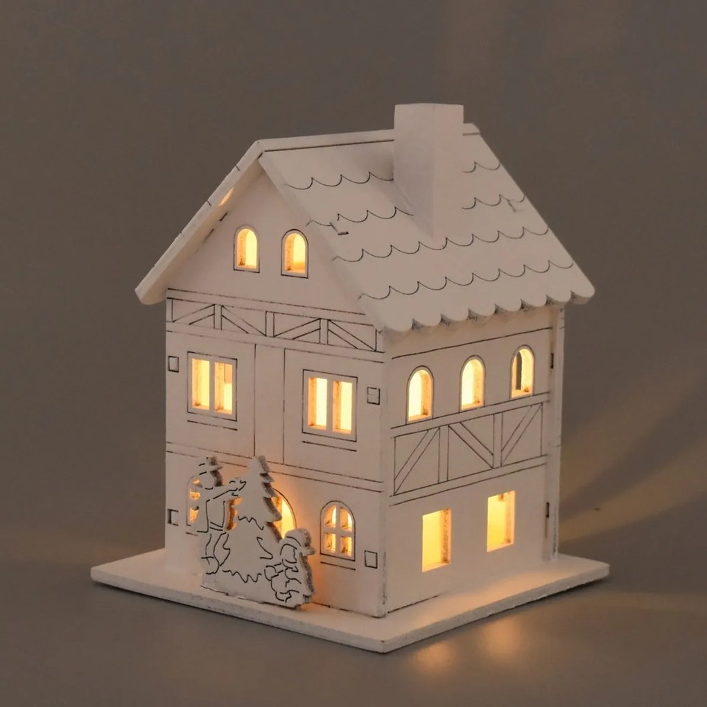 Karácsonyi világító dekoráció Fa házikó, 8 x 10 x8 cm, LED