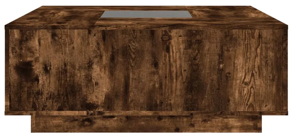 tölgy színű végtelen hatású LED-es dohányzóasztal 100x100x40 cm