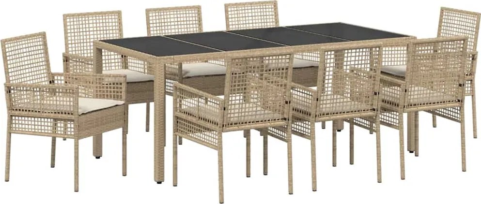 vidaXL Kert étkező szett 9 pcs Bézs polirattan