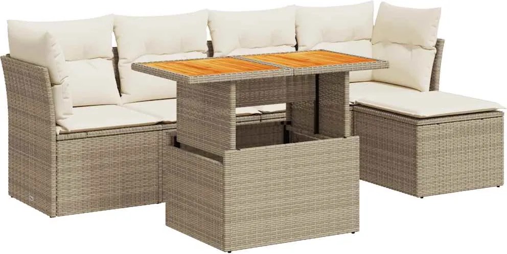 vidaXL 6 részes bézs polyrattan kerti ülőgarnitúra párnával