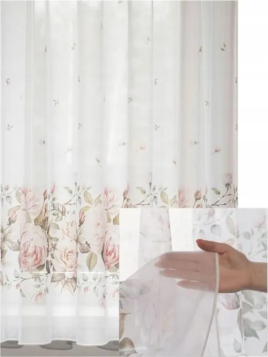 Fátyol Függöny Rövid Virágok Könnyű Konyha Nappali Szalaggal 120x145
