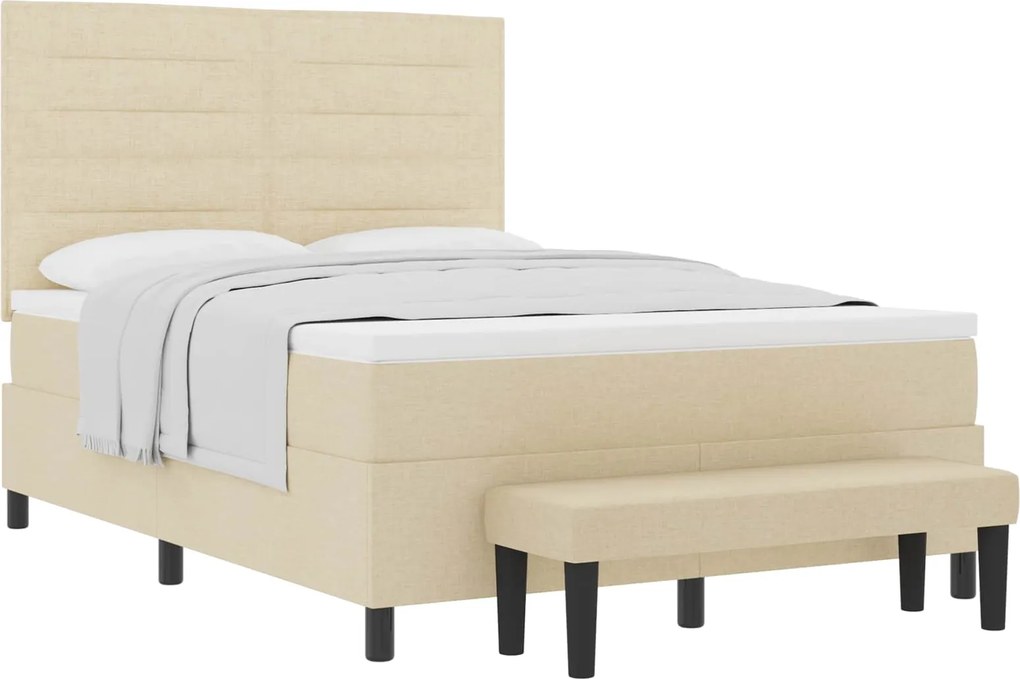 vidaXL Boxrugós ágy matracmal fejtámlával Krém 140 x 200 cm szövet