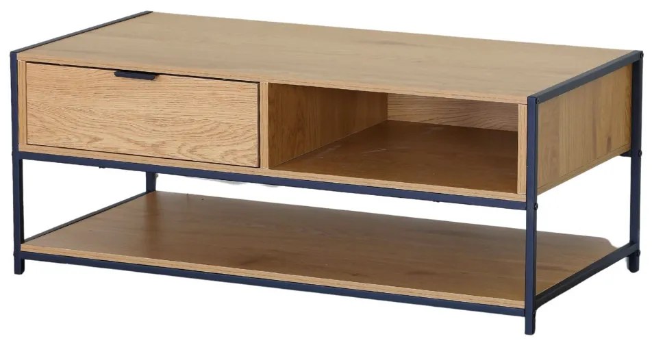 Intenso Home dohányzóasztal fiókkal 100 x 50cm (Aranytölgy) | Masszív fém váz, praktikus fiók