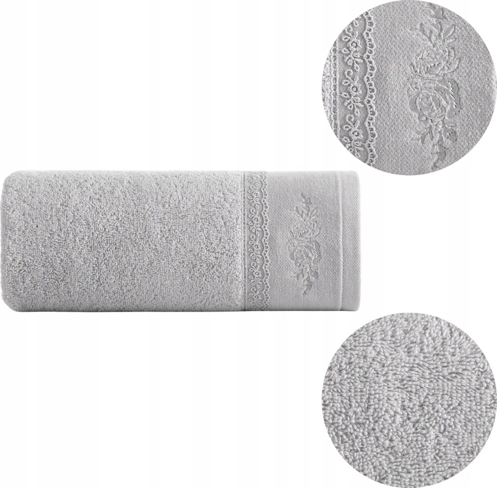 Sisi Kéztörlő 30x50cm Ezüst Pamut Vastag Nedvszívó Csipke Ajándék