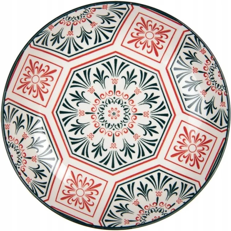 Piros-fekete reggeliző tányér Danique dekoratív csempe motívummal