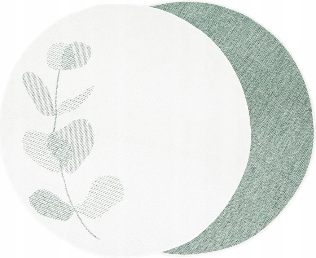 Kültéri Szőnyeg Kerek Zsinóros Terasz Zöld Krém Levelek átm. 140 cm