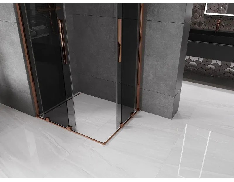 Mexen Velar Duo, zuhanykabin tolóajtóval 90 x 80 cm, 8mm szürke üveg, rózsaszín arany, 871-090-080-42-60