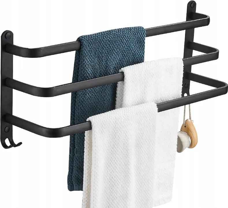 Fürdőszobai Törölközőtartó Fali Akasztó 50cm Fekete