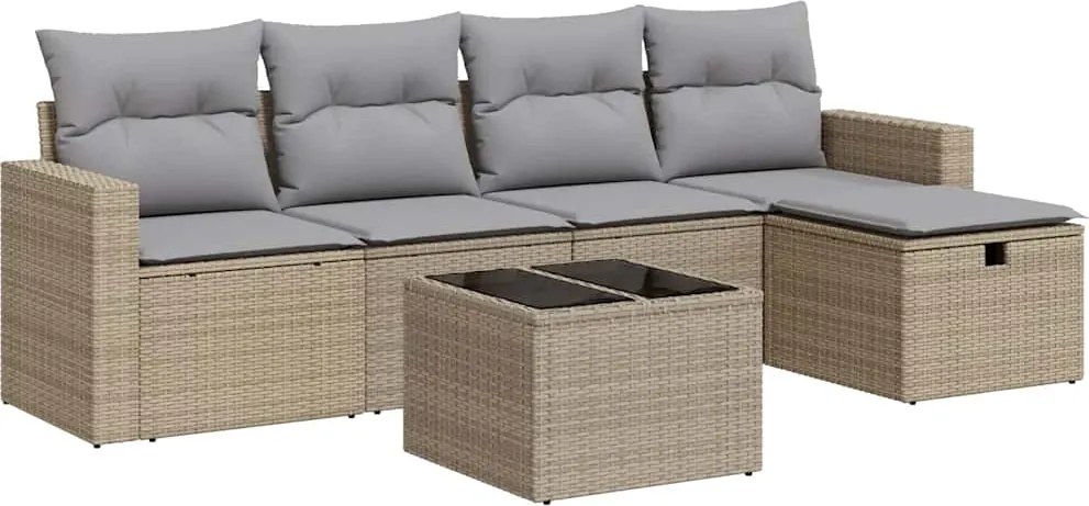 vidaXL 6 részes bézs polyrattan kerti ülőgarnitúra párnával