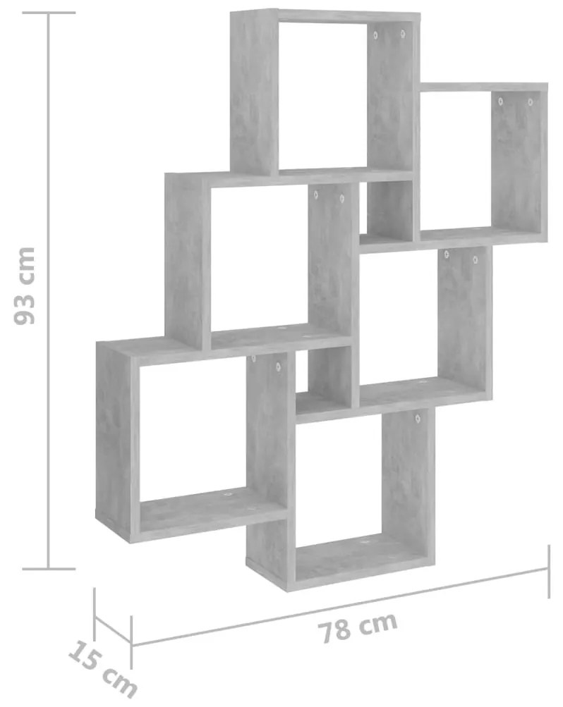 betonszürke szerelt fa négyszögű fali polc 78 x 15 x 93 cm