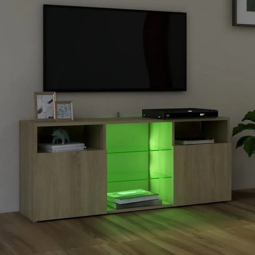sonoma tölgy színű TV-szekrény LED lámpákkal 120x30x50 cm