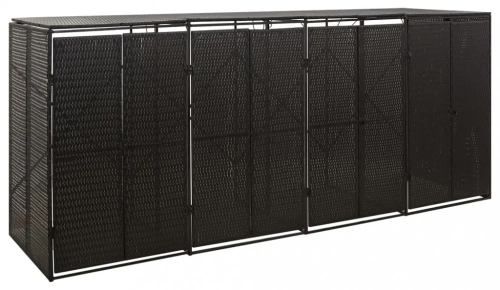 fekete polyrattan négyes kerekeskuka tárolófészer 274x80x117 cm