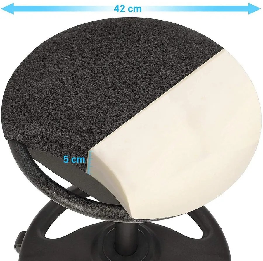 Magas szék, Ergonomikus munkaszék széles üléssel, 10°-os dőlésszög 50 x 55-73 cm, fekete